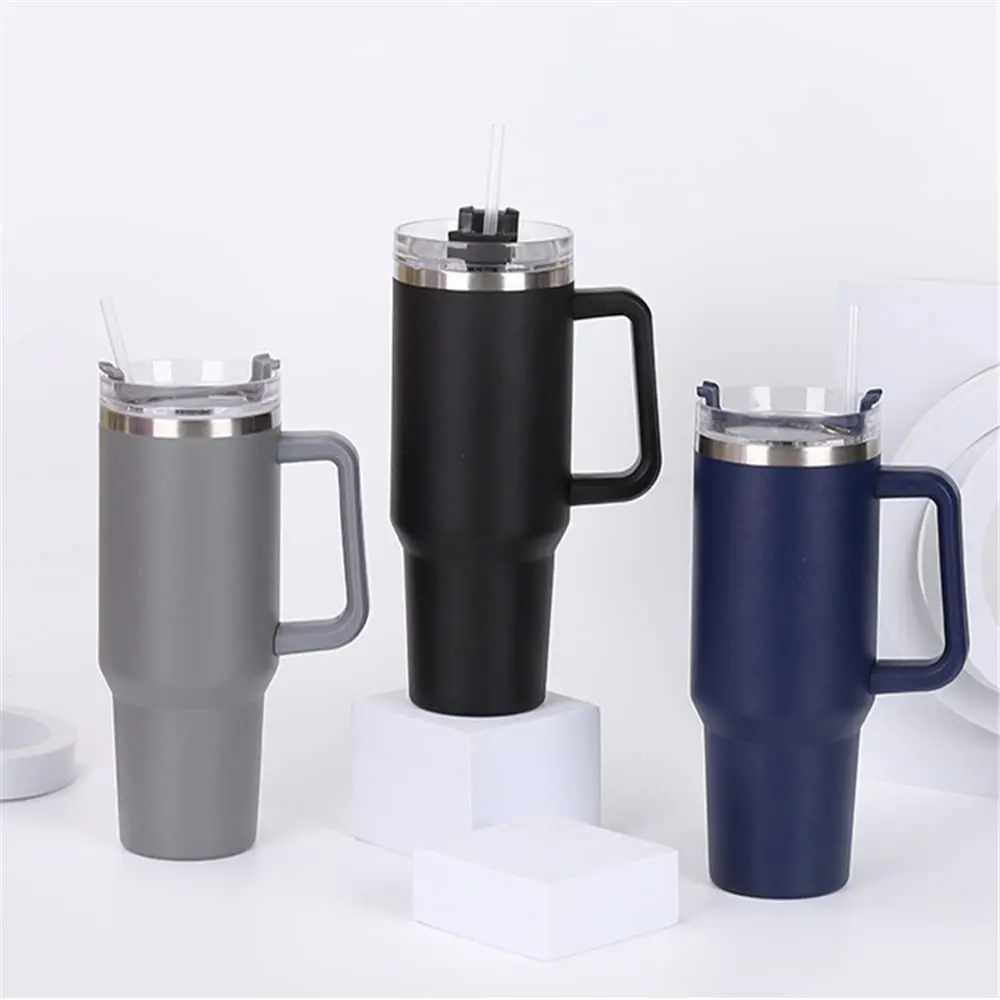 Custom Vacuum Insulated 40oz Travel Mug Flowstate Stainless Steel Tumbler With Straw And Handle