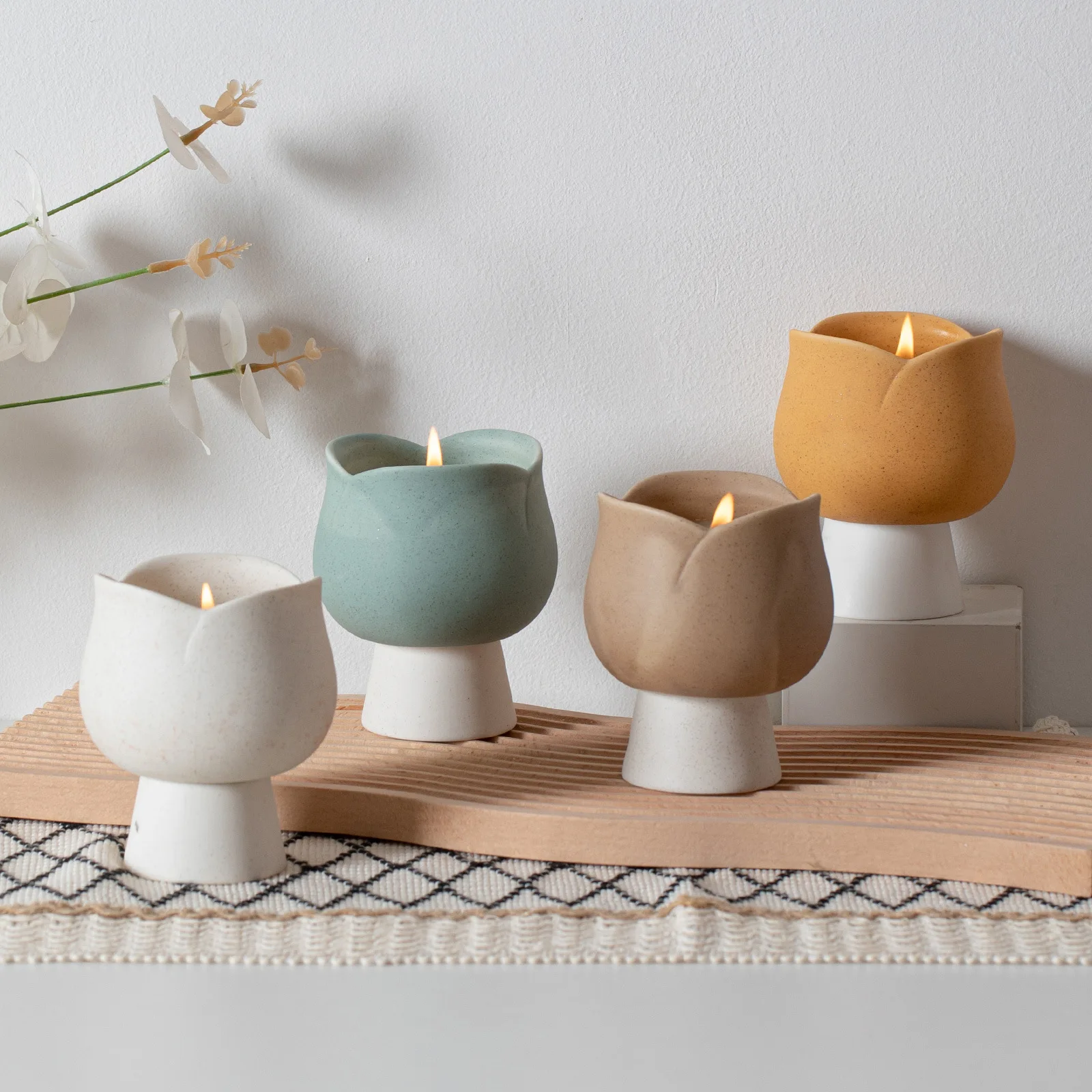 colorful nordic tulip candle holder decor for table ceramic candle jars