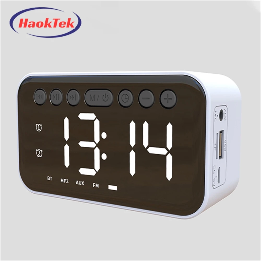 HAOKTEK Hot Selling Multi-function Bluetooth Speaker Wireless Digital Alarm Clock With Led Night Light