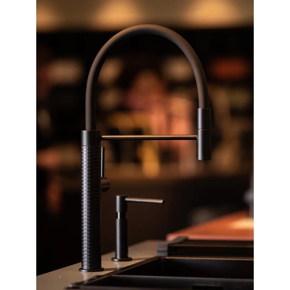 Modern luxury single lever pull out water tap down double outlet european sink kitchen Mixer faucet