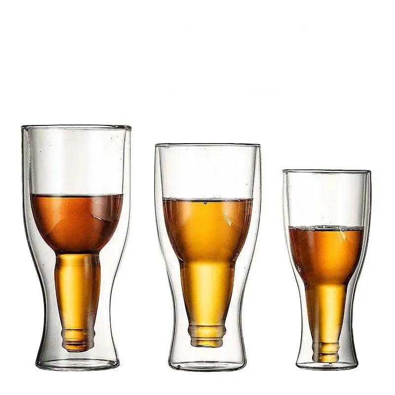 Large Capacity Double Wall Glass Upside Down Clear Beer Can Glass Cups 12oz 16oz Bottle style Cocktail Wine glass