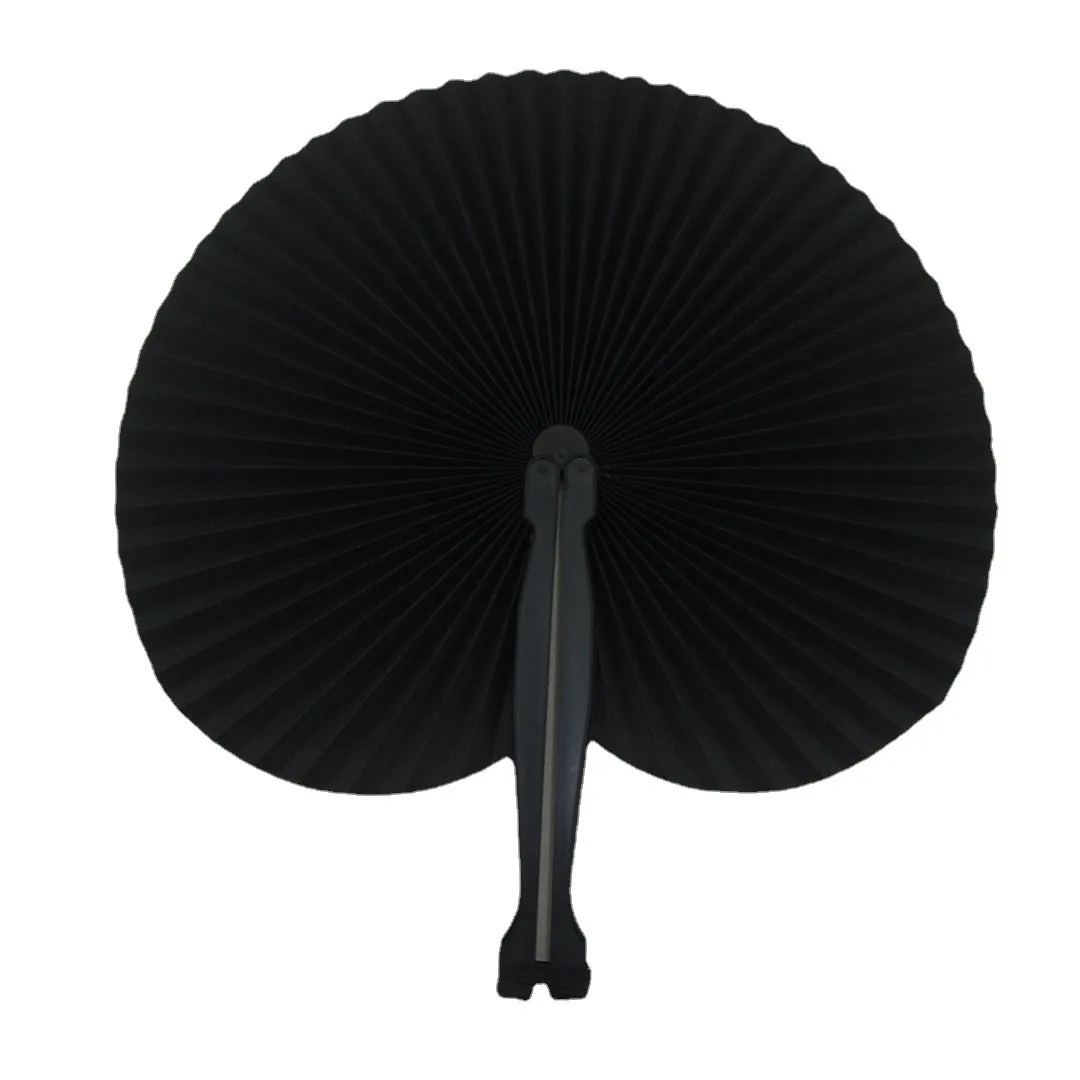 Blank Folding Fan Handmade Black Round Circle Hand Folding Fans with Plastic Handle for Dance Wedding Church Party Gift Fans