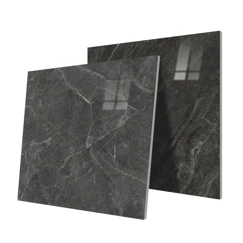 800x800 Dark Grey Full Body Marble Design Super Glossy Surface Floor Tile
