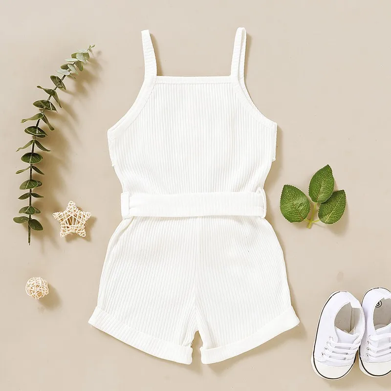  New Summer Toddler Kids Sleeveless Solid Color 100% cotton Ruffles Suspender Ribbed Cotton Baby Girl Clothes