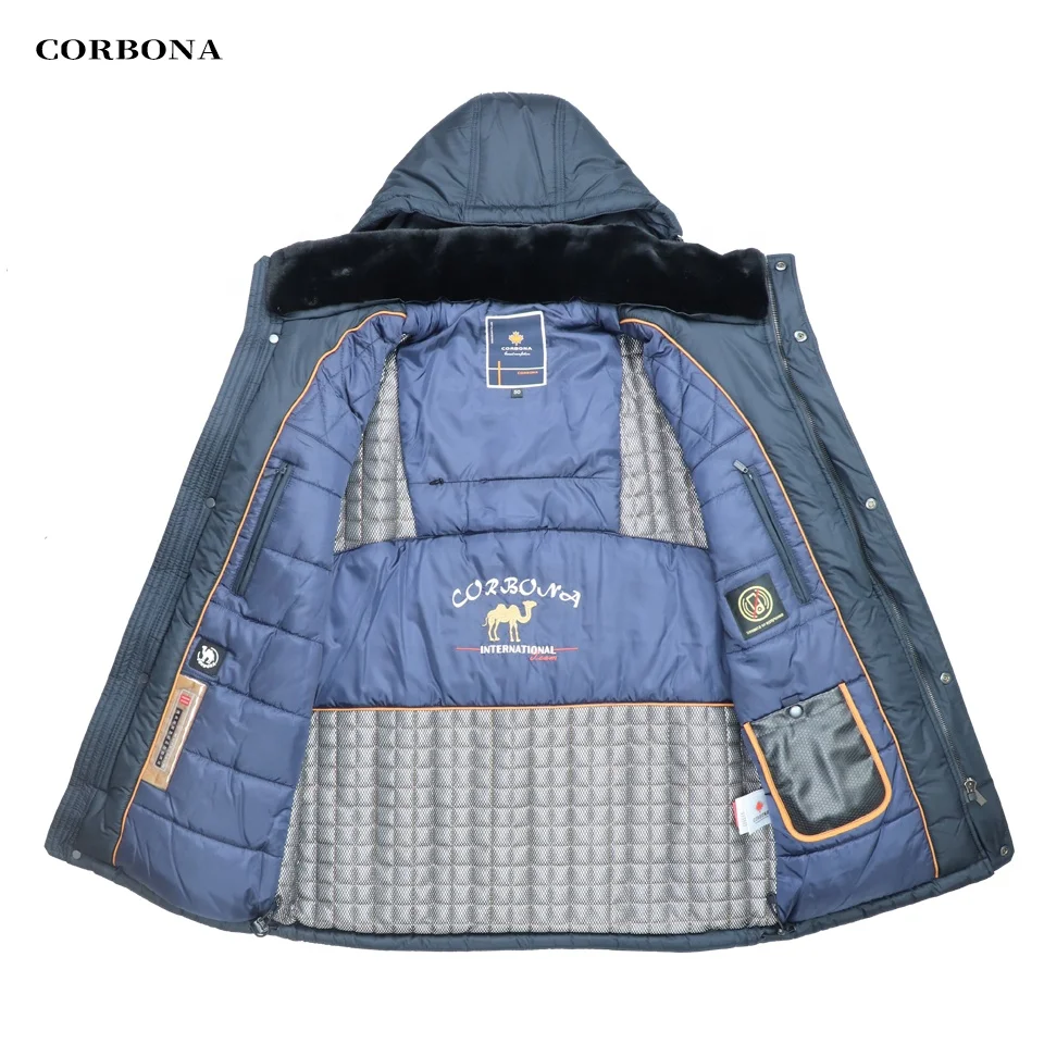 CORBONA  New Winter Windproof  Keep Warm Mens Cotton Lining Jacket 100% Real Mink Fur Collar Multi Pocket Male Parka Coat