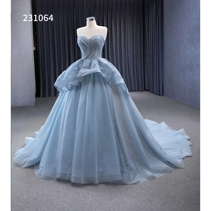 Manufacturer Women Sleeveless Grey Blue Prom Dresses Alibaba Girls Beaded Ruffles Long Fancy Wedding Evening Party Ball Gown