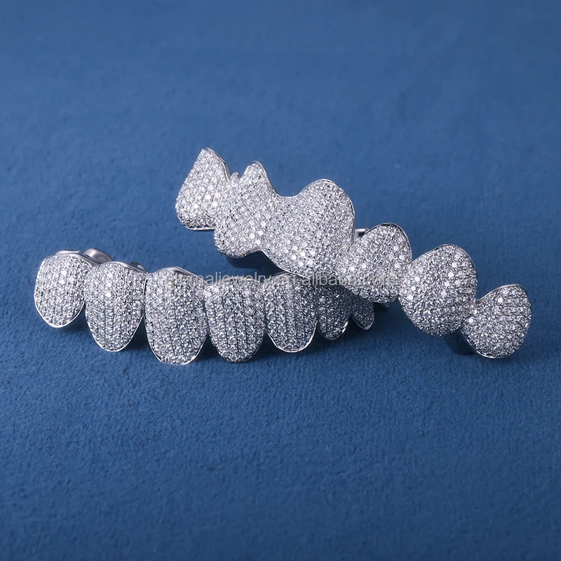 Factory Customized 100% Passed Diamond Tester Top & Bottom 1- 24 VVS Moissanite S925 Silver Solid Gold Grillz for Teeth
