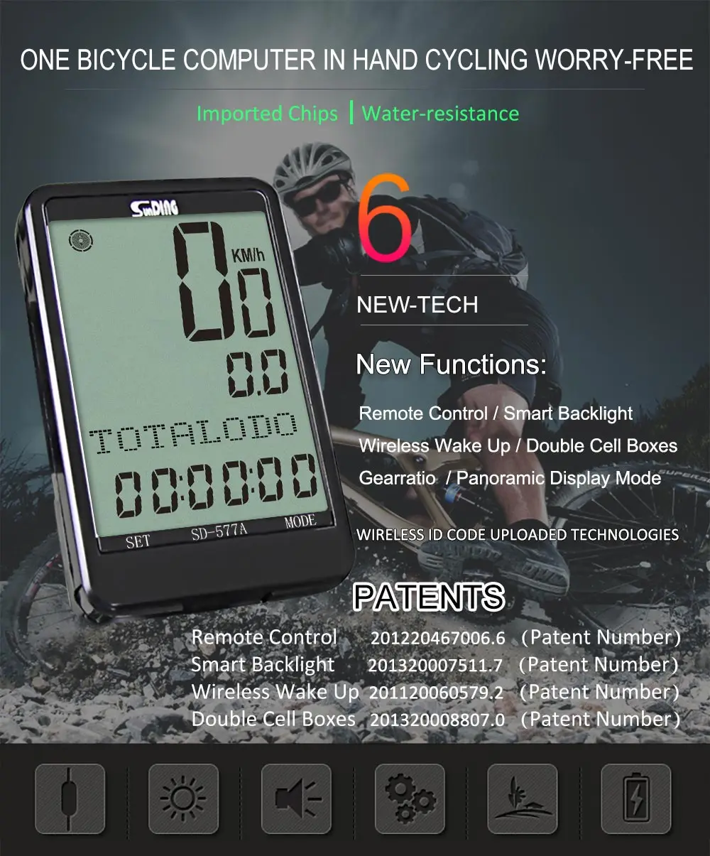 Sunding Bike Computer Wired Bicycle Computer Cycle Speedometer Cycling Odometer Bike Meter Accessories Speed Sensor Waterproof
