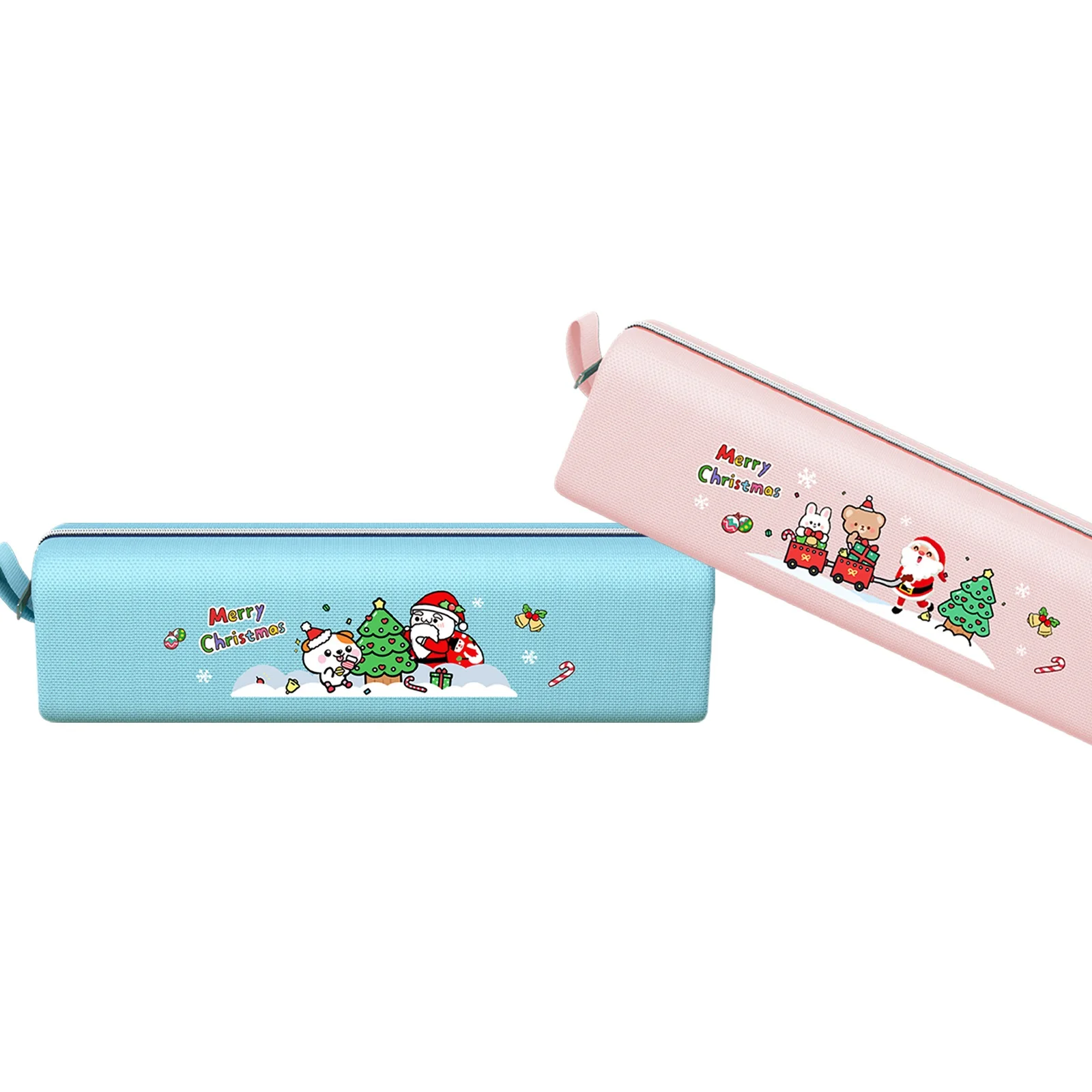 Christmas Pencil Case Zipper Makeup Cosmetic Bag Oxford Fabric Pen Bag Custom Pencil Pouch For Children