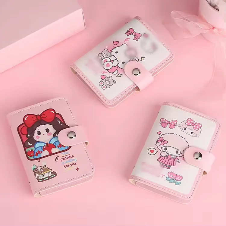 acrylic id card holder cute retractable mini leather credit card holder soft pu credit card organizer for women and girl