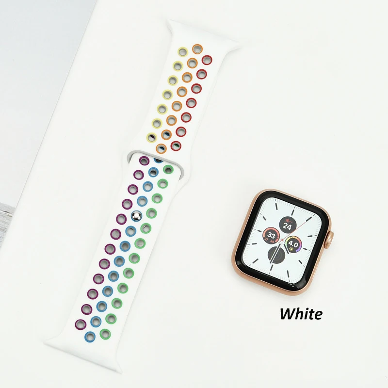 For apple watch series 6 5 strap Rubber hole Band 38mm 42mm Silicone Strap Bands For apple watch band straps Replacement