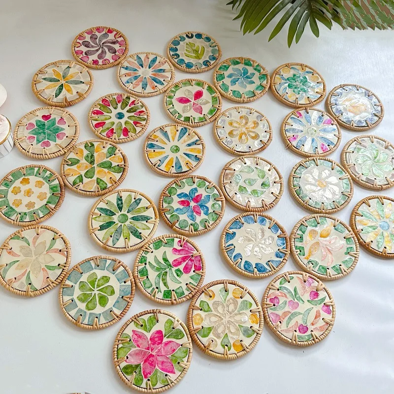 Southeast Asia rattan woven color shell insulated teapot teacup mat Superior hotel restaurant dessert snacks decorative bowl mat