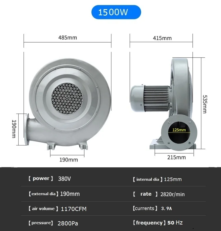2HP industrial medium pressure centrifugal blower for coal burner heating ventilation blowers industrial 3HP