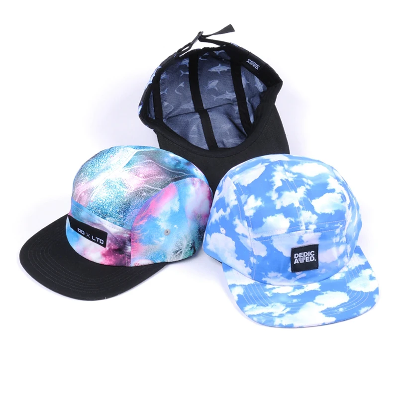 Oem custom made all over print flat brim 5 panel hats
