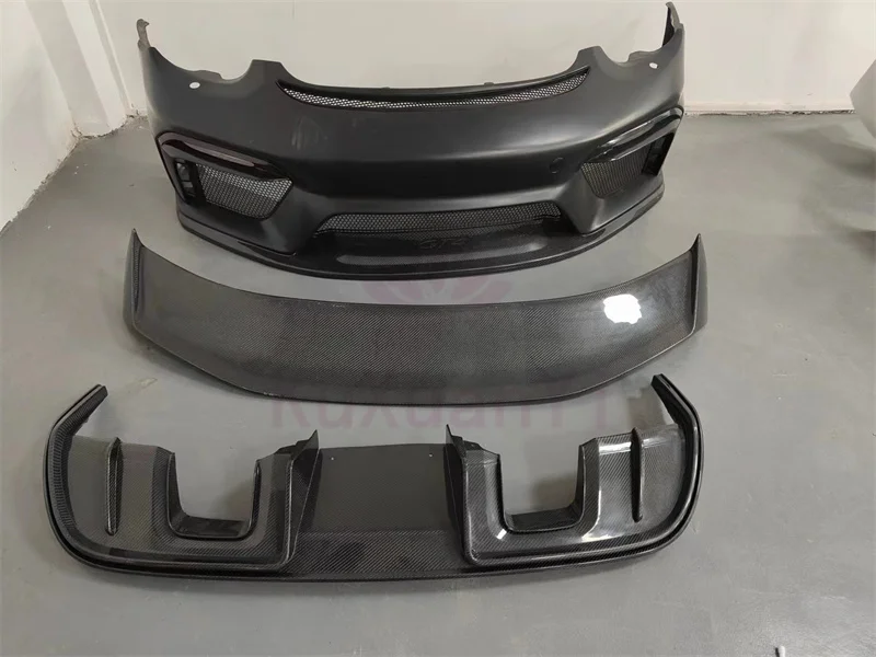 For the Porsche Cayman 987.2 upgrade A style semi carbon fiber front bumper rear diffuser rear spoiler body kit