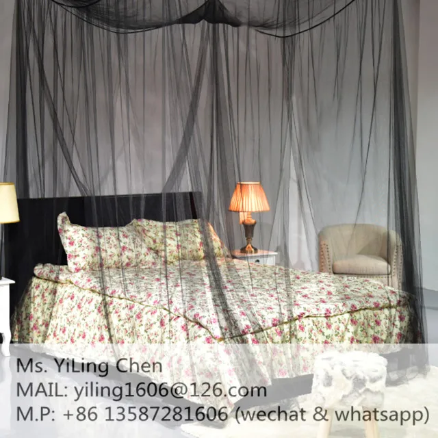 2021 Best selling Luxurious Rectangular Queen and King bed sizes quadrate black color mosquito nets with four doors
