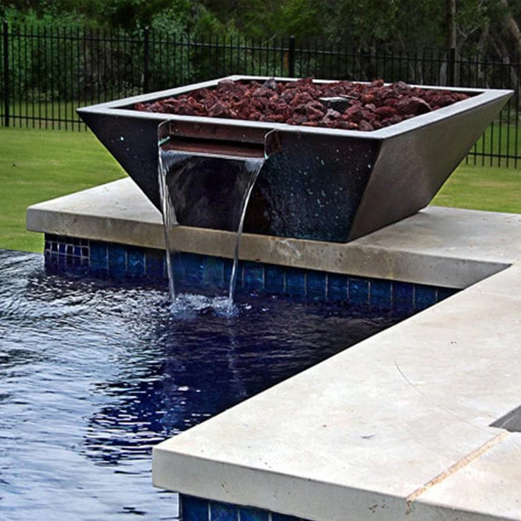 corten steel fire pit waterfall fire bowl pool outdoor firepit with water feature