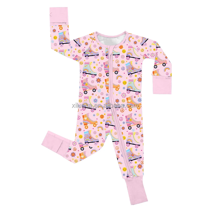 Custom Ribbons Bows Organic Bamboo Zippy Newborn Baby Romper Sleeper Kid Infant Pajamas Clothes