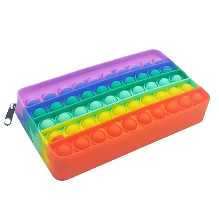 Wholesale New Silicone Kids School Stationery Storage Bag Rainbow Bubble Fidget Pencil Case