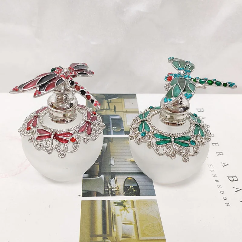 40ml Patented Metal Dragonfly Animal Perfume Frosted Essential Oil Bottle Glass Attar Refillable Bottle Factory Outlet#81148