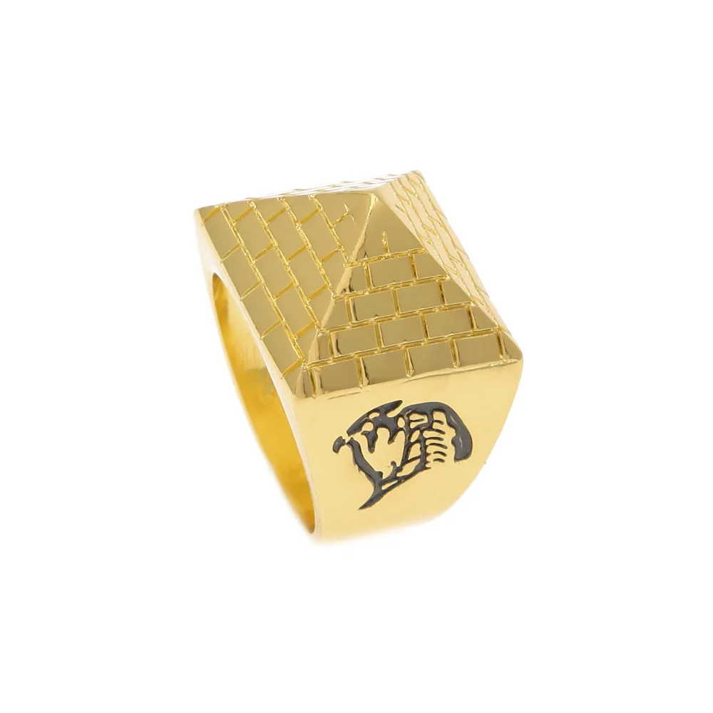 Creative HipHop Stainless Steel Taper Egypt Totem Pyramid Gold Plated Rings for Men