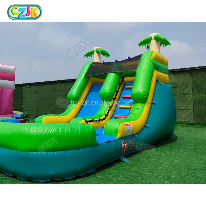 In Stock Moonwalk Commercial Mini Small Palm Tree Tropical Coconut Inflatable Water and Dry Slide for Party