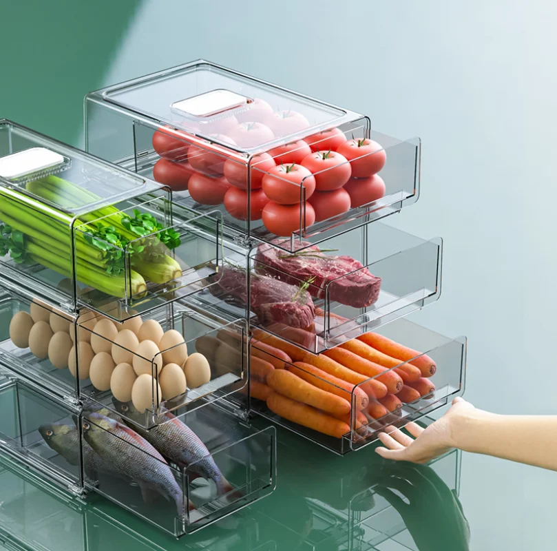 Ящик-органайзер для хранения с дренажной подставкой для холодильника