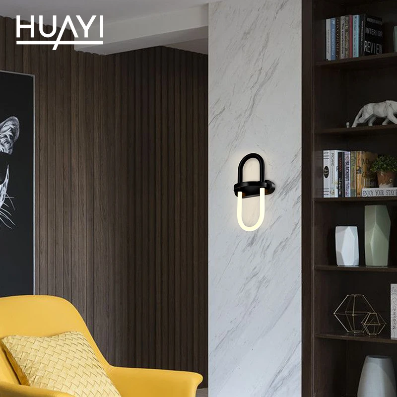 HUAYI Wholesale Price 7W Black Gold Indoor Living Room Hotel Home Wall Mounted Modern LED Wall Lamp