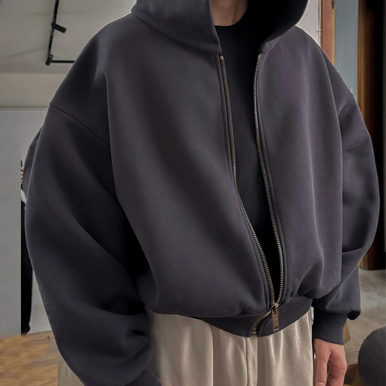 plain thick 500gsm boxy Blank Hoodie Mens Cotton Oversized Fleece Custom Hoodie Manufacturer Heavyweight Cropped zip up Hoodie