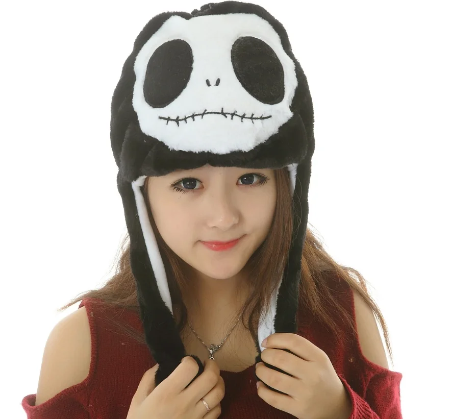 Custom Logo Plush Warm Winter Beanie Cap Kids Adult Cute Fun Animal Tiger Hat White