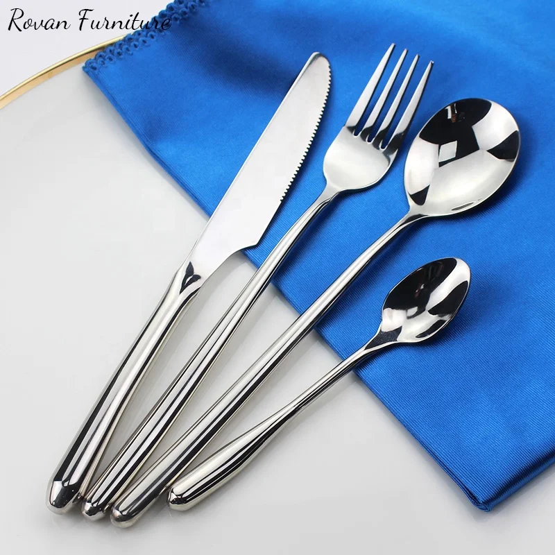 Basic design silver cutlery wedding flatware set fork knives spoons set stainless steel tableware