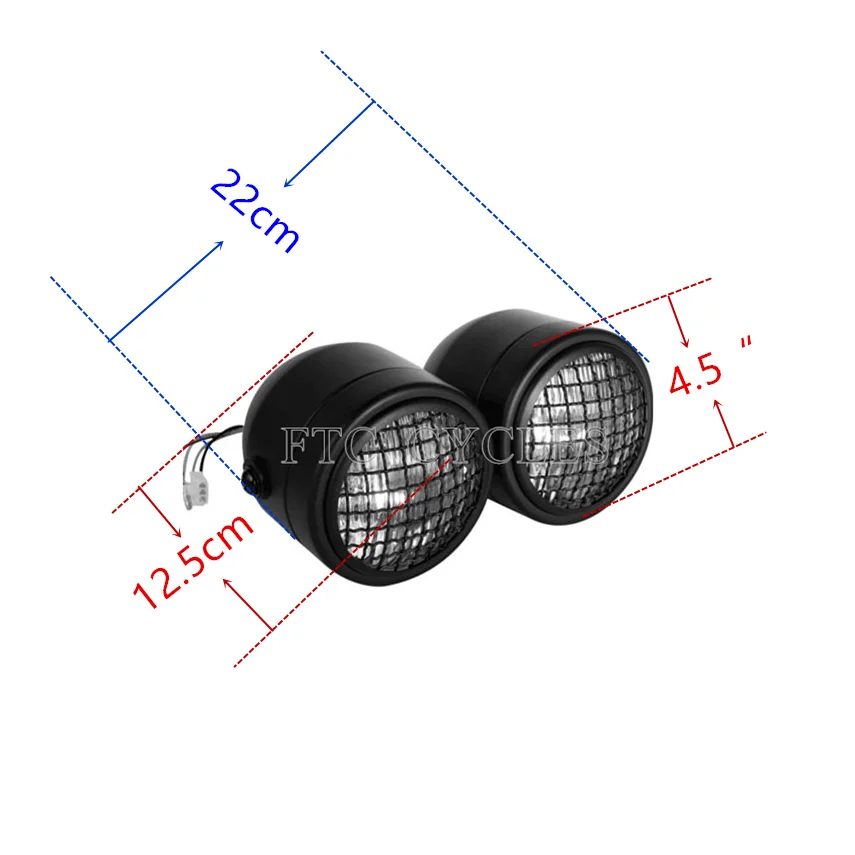 Twin Round Black Mesh Classic Motorcycle Headlight for Cafe Racer