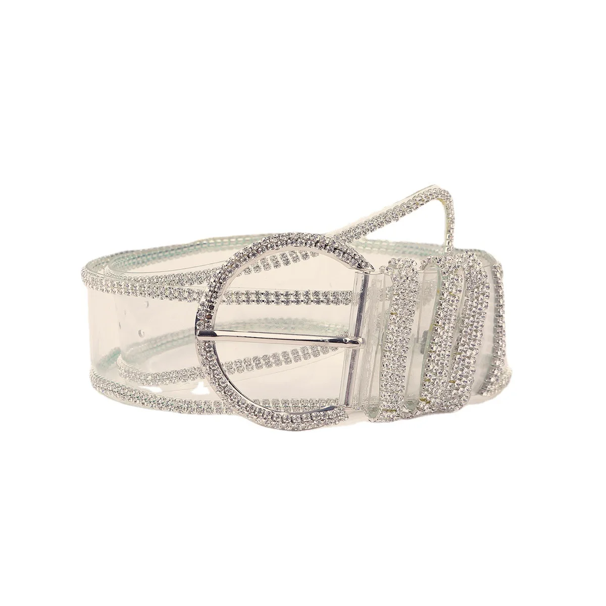 Новый ультра прозрачный широкий пояс с бриллиантовой пряжкой для модного и универсального ПВХ пластикового уплотнения талии