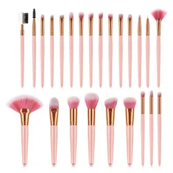 Professional Pink Make Up Brush Set 24 Piece Rose Gold Ferrule Eye Face Makeup Brushes