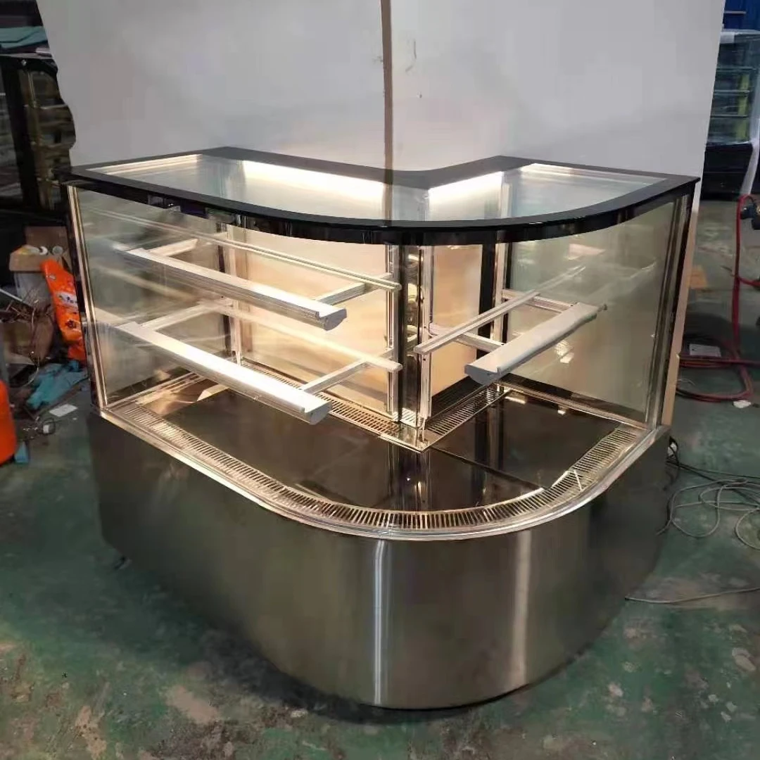 Customized marble based Curved Chiller Pastry Showcase Refrigerator  Bakery Freezer Fridge Cake Display