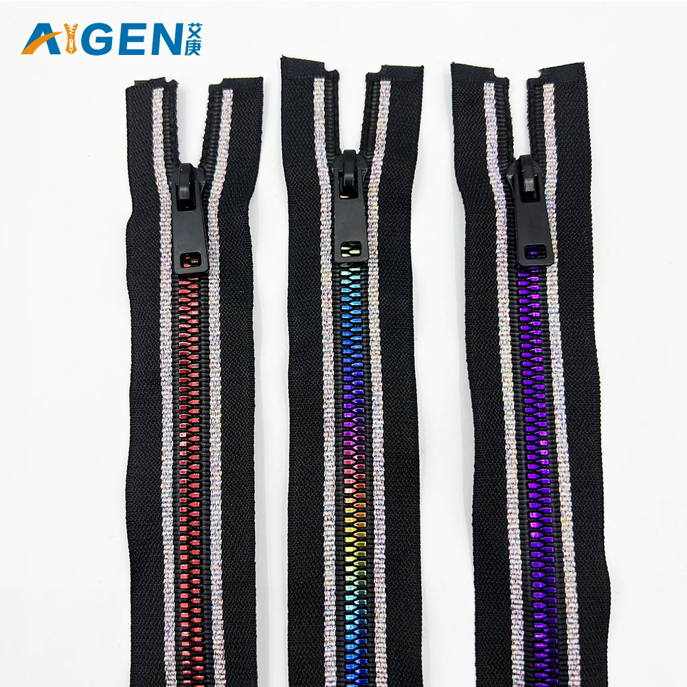 Hot Sale Popular Resin zipper 3# 5# 8# Reversible plastic close end open end  zipper Colorful rainbow teeth zips