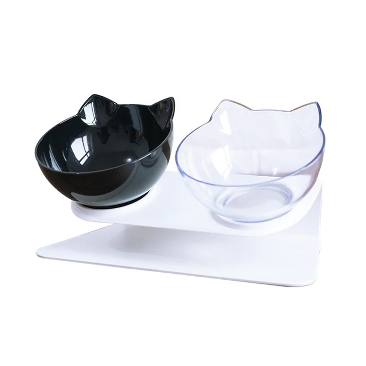 Pet Dog Two Bowl Plastic Cat Bowls ELevated Cat Feeding Bowls