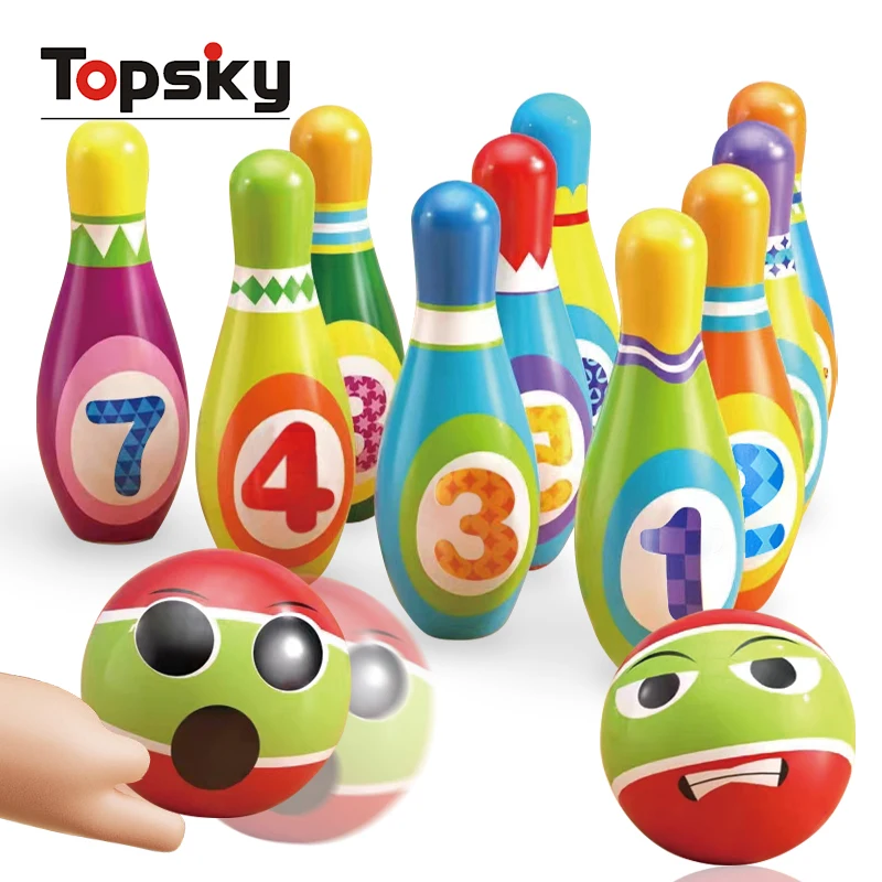 Popular Hand Eye Coordination Bowling Toys Indoor Outdoor Activity Interactive Play Game Colored Bowling Ball Toddler Toys
