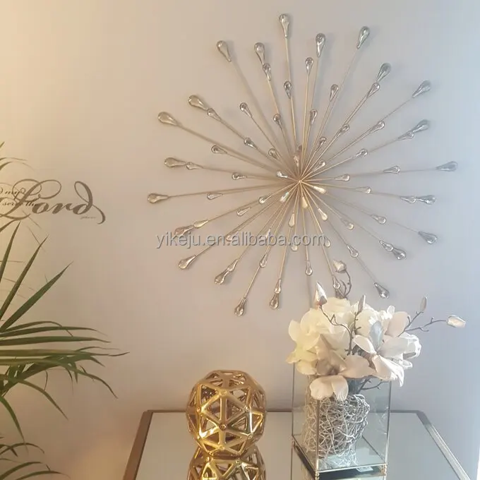 Yiju luxury Wall arts bedroom and living room Display Lobby Gold Wrought Iron hanging Metal Starburst Wall Decor with Acrylic