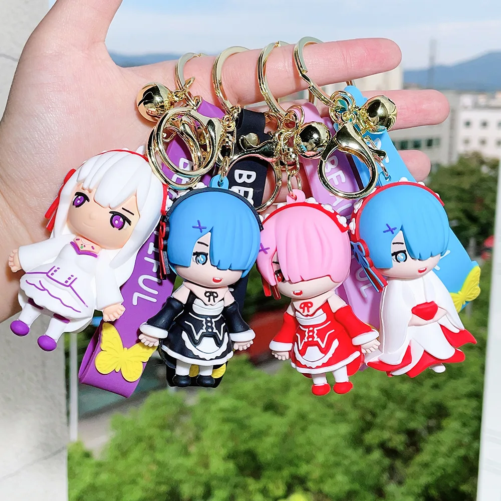 Cartoon 3D Pvc Ram Rem Emiria Keychain Toy Anime Figure Cute Pendant Car Keychain Handbag Pendant