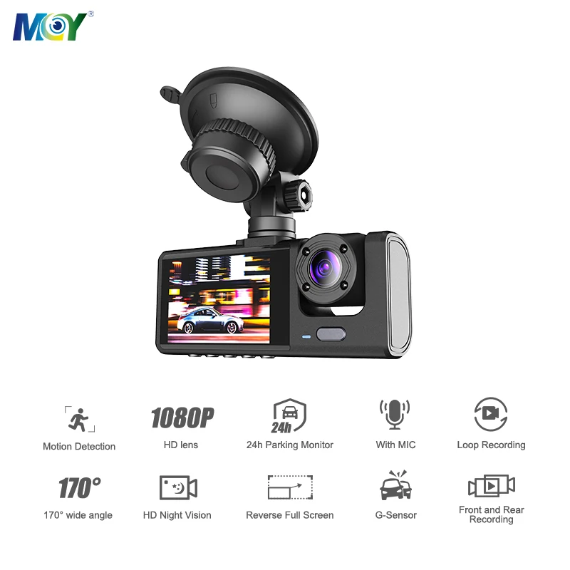 3 Lens 1080P Dash Cam with Front Inside Rear Cameras Build in WiFi Phone App Control Loop Recording Night Vision for all Cars