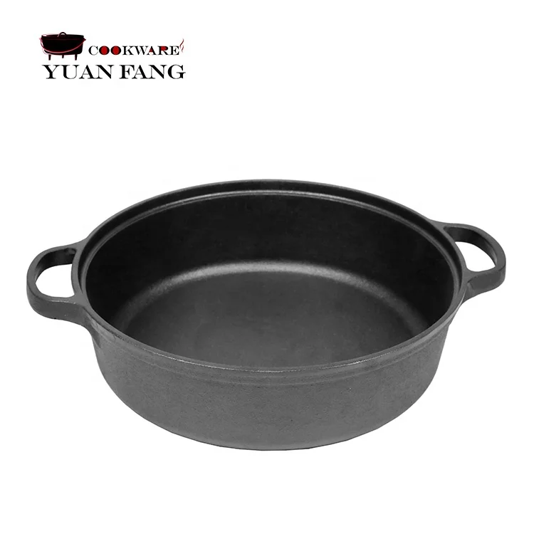 Популярный дизайн, кухонная посуда, Круглая чугунная глубокая сковорода, антипригарная сковорода для жарки, омлета, пиццы, сковорода с двумя ушами