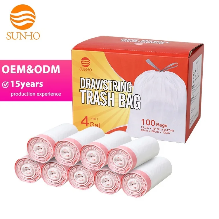 Fully Custom Plastic Drawstring Rope Bags Product HDPE/LDPE Biodegradable Recycled trash Drawstring bag