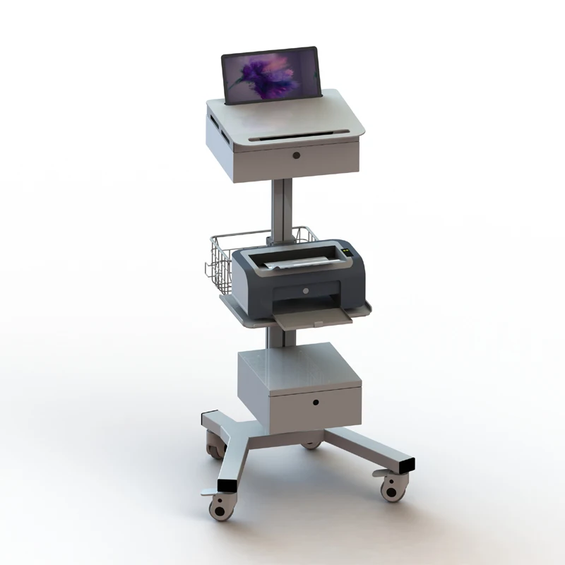 Pneumatic height adjustment hospital medical mobile computer workstation  tablet cart with monitor mount