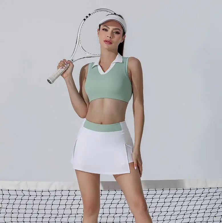 Wholesale Polo Tank Built-in Shorts Quick Dry Women Tennis Skirt 2 Piece Set