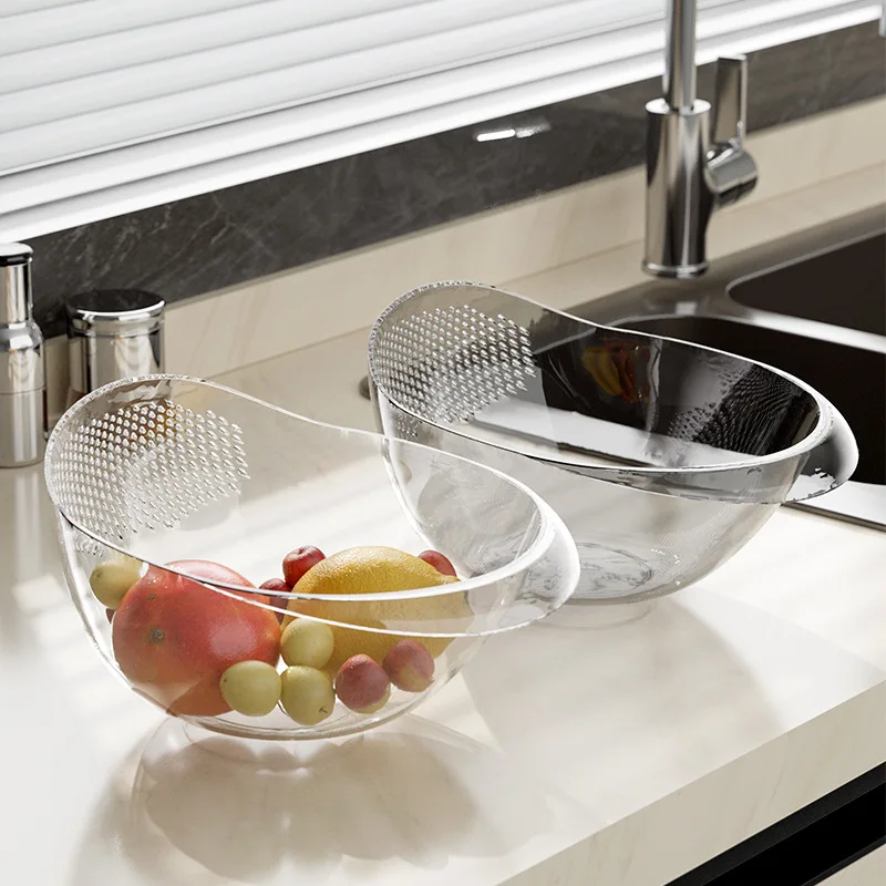 Hot Sell Kitchen Vegetable Fruit Washing Kitchen Colander Transparent Plastic Drain Basket