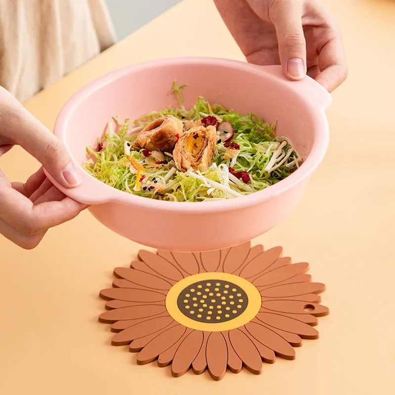 
Sunflower Heat Resistant Placemat Flower Shape Pvc Mat Drink Cup Coasters Non-slip Pot Holder Table Placemat 