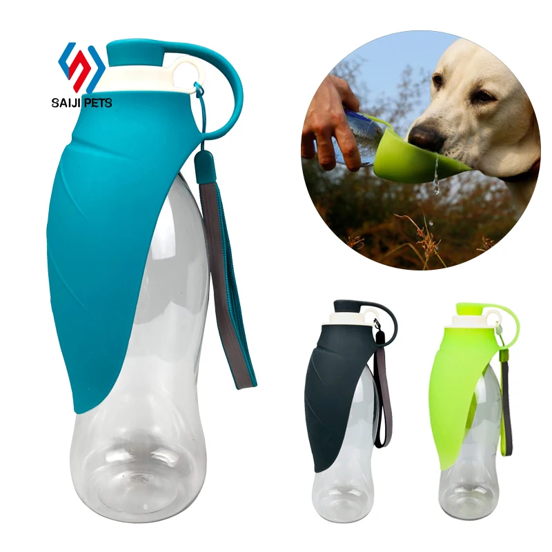 Spot wholesale 580ml soft leaf shape silicone lid pet travel portable dog drinking water bottle