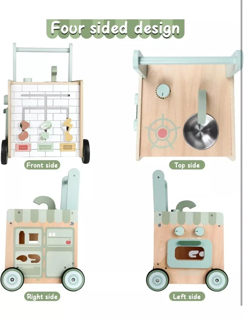 2024 New Design 6-in-1 Wooden Baby Stroller with Play Kitchen for Kids Baby Walker with Play Kitchen for Children