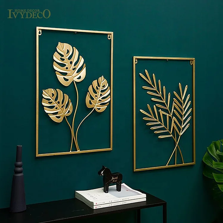 IVYDECO luxury Wall arts bedroom and living room Display Lobby Gold Wrought Iron Metal Frame hanging flower interior home decor